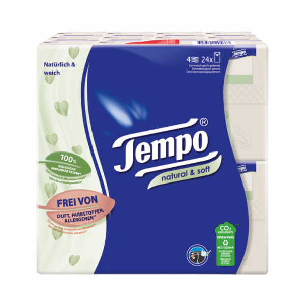 Tempo Taschentuecher Natural und Soft, 24 mal 9 Stueck, 216 Stueck